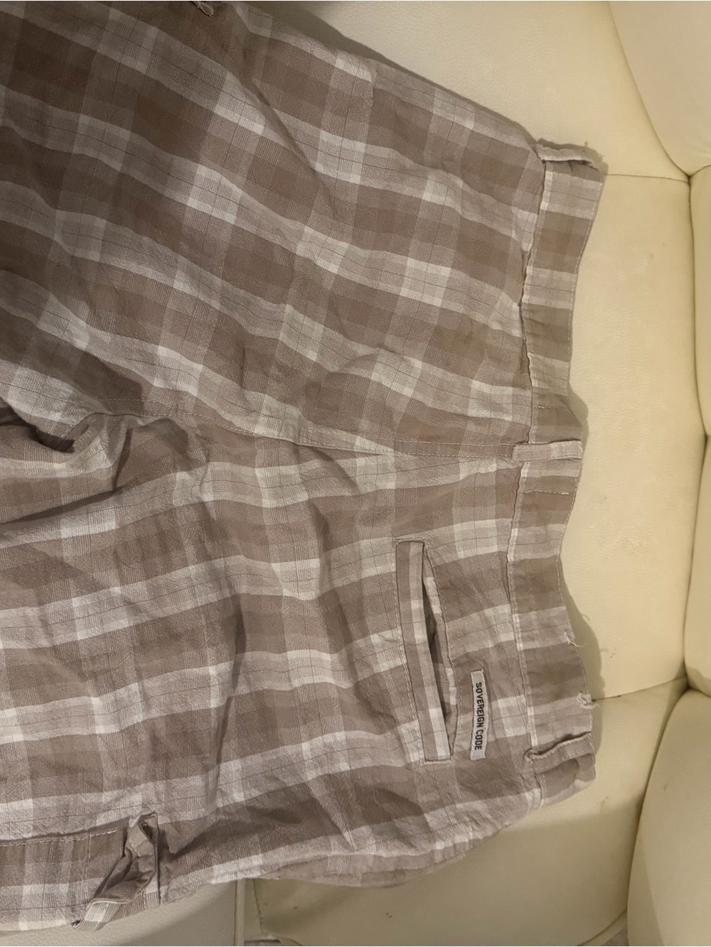 Sovereign Code Beige and White Plaid Men's Shorts